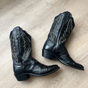 Lucchese Black Cowboy Boots - Black Lizard Women's sz 8